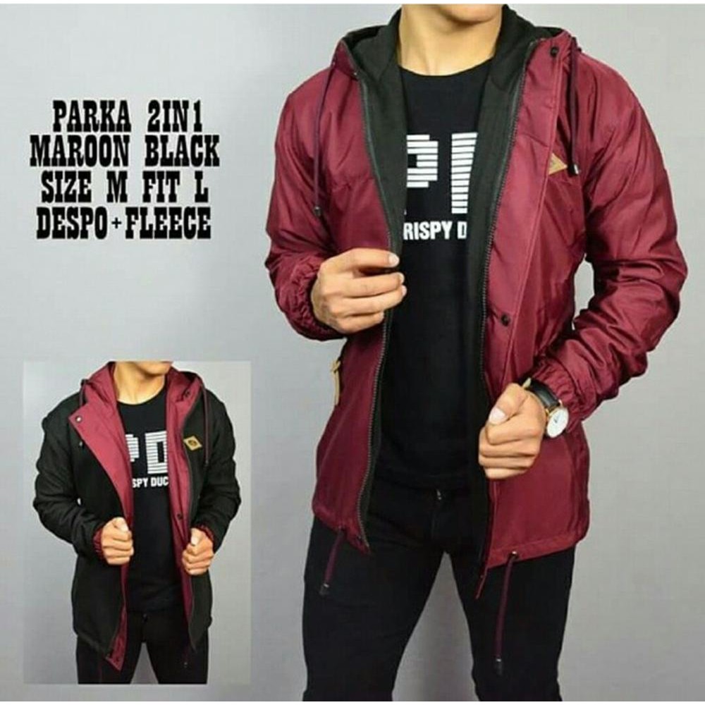 jaket parka bolak balik maroon hitam/jaket bolak balik/murah