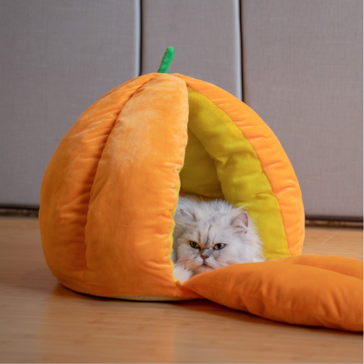 Size Besar - Pumpkin Cat Nest Sarang Kucing Labu Tempat Tidur Binatang Rumah Kucing