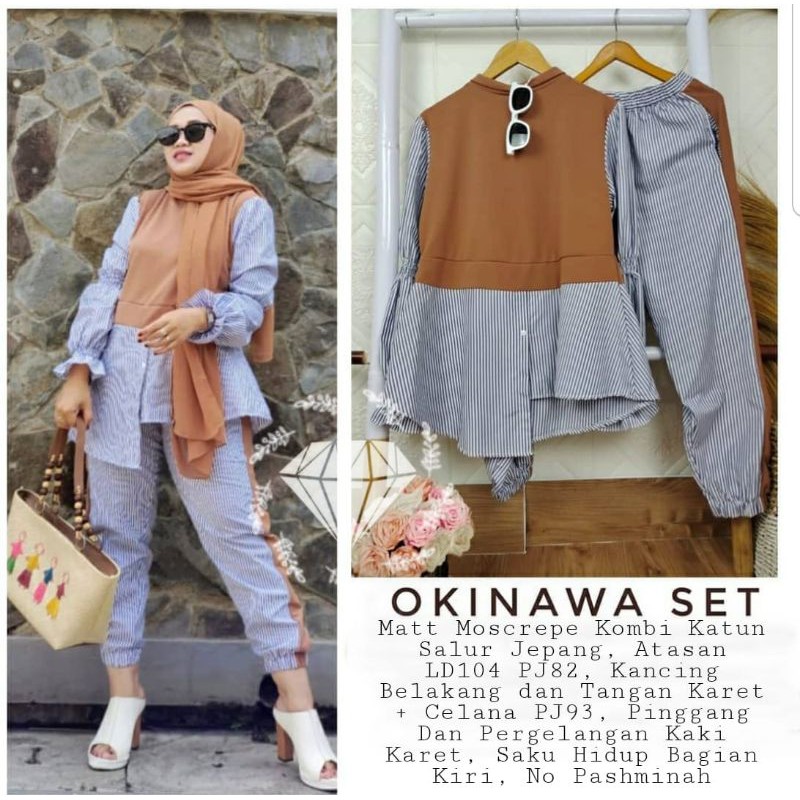 SET OKINAWA SETELAN CELANA DAN ATASAN FASHION MOSCREPE KATUN JEPANG KR ADA VIDEO PRODUK ASLI