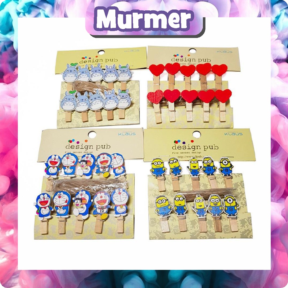 MurmerOfficial R070 Free Tali Rami 1.5 Meter 10 Pcs Wooden Clip Karakter 3.5 Cm Klip Jepit