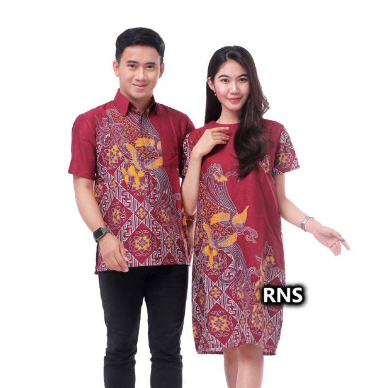 Baju Batik Couple Keluarga Sania Ruffle Ori Ndoro Jowi Kenari Merah Maroon- Batik Pekalongan