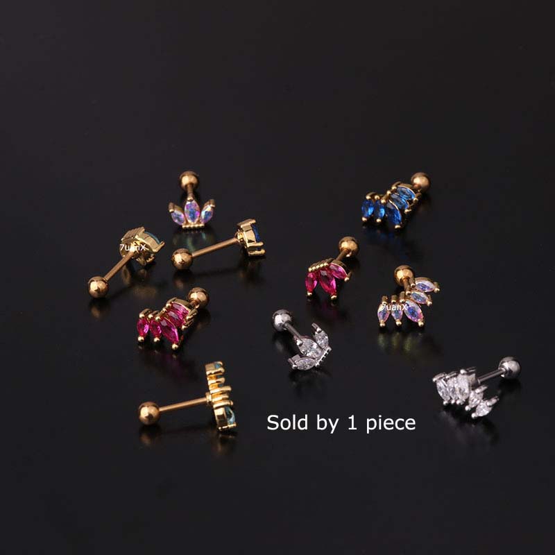 1pc Anting Tindik Tulang Rawan Telinga Desain Mahkota Hias Zircon 20gauge