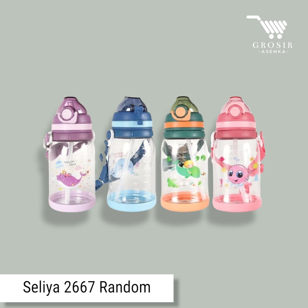 BOTOL MINUM ANAK KARAKTER BINATANG LAUT 550ml Dengan Tali Panjang BPA FREE - 2667