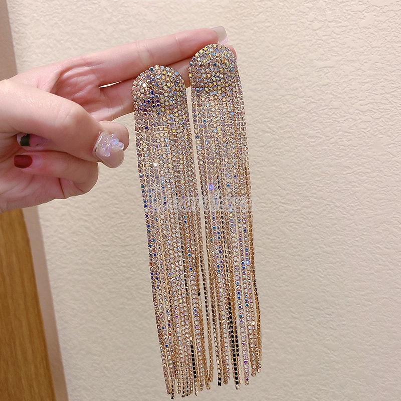 Deartiara Anting Gantung Panjang Tusuk Silver S925 Aksen Rumbai + Kristal + Berlian Imitasi Untuk Wanita