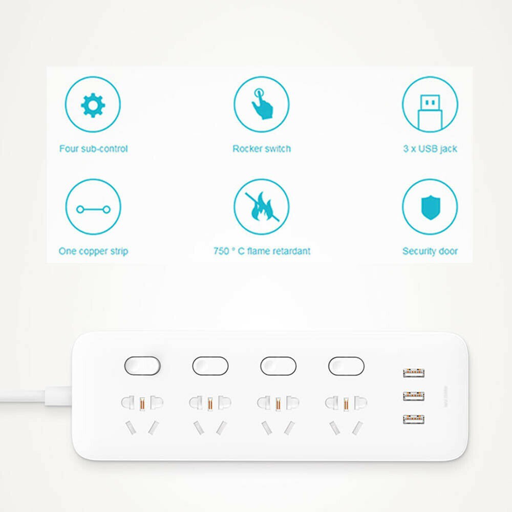 XIAOMI MIJIA Mi Power Strip Extension with 4 Socket and 3 USB Port 2A - Colokan Listrik Khas XIAOMI