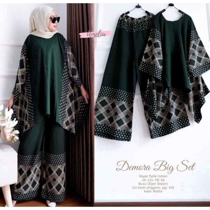 Demora Big Set Jumbo - One Set Jumbo Katun Rayon Batik Premium Busui Setelan Wanita Waka Waka Set Celana Panjang Bigsize LD 140 cm