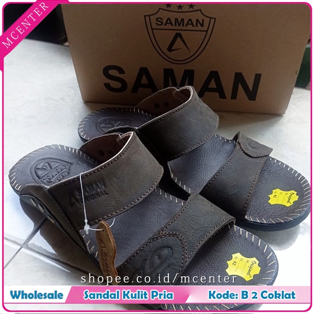 Saman Mode slide Sandal Kulit Sapi Asli Kode B2 Cocok Buat Pria Jantan Cowok Macho