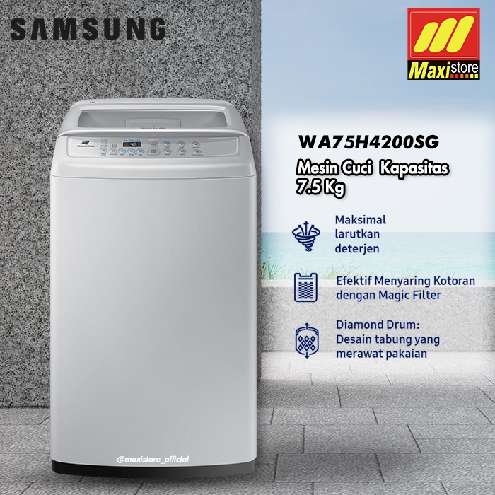 Mesin Cuci Samsung 1 Tabung 7.5 Kg WA75H4200SG Garansi Resmi