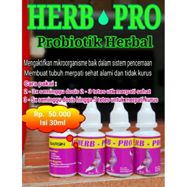 Jual Herb Pro Baron Probiotik Herbal Merpati Isi 30 Ml / Untuk ...