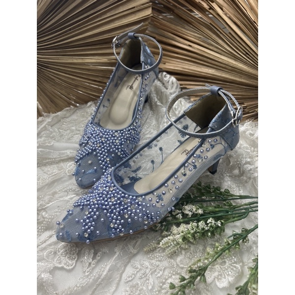 sepatu wanita wedding Rafaizoutfit iceblue Marsha tali 5cm lancip