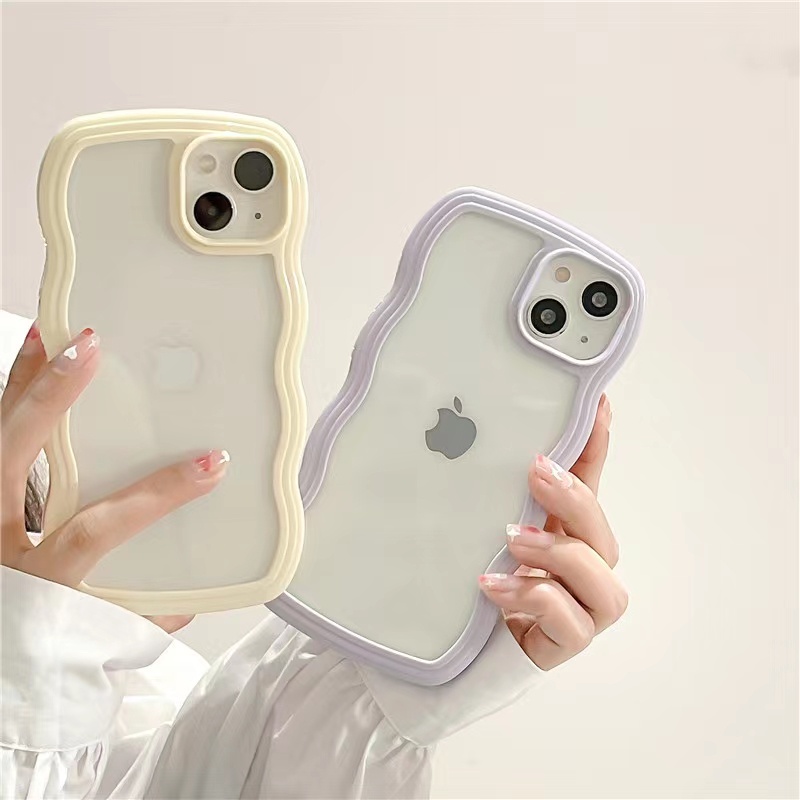 Case Tpu Transparan Frame Gelombang 2 in 1 Cover iPhone 13 13pro 13prm 11 7Plus 8Plus Xr xs 13 12pro xs max