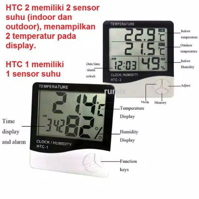 HTC 1 HTC 2 Digital Thermometer Hygrometer Jam htc1 htc2 Room temperature Lcd besar