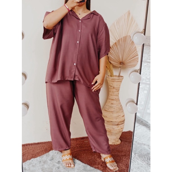 JUMBO PIYAMA POLOS / SETELAN BIG SIZE LD 125 (80-105) / SUPER JUMBO XXXL-JUMBO HAZELNUT