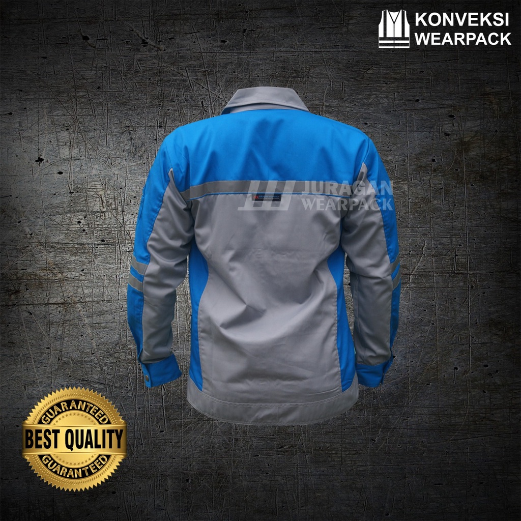 Wearpack Kerja Model Semijaket Warna Biru Benhur Kombinasi Abu-abu