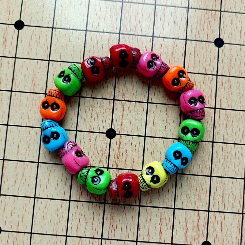 Harajuku gaya warna-warni tengkorak perhiasan akrilik hantu kepala manik-manik gelang/Kalung set Hal