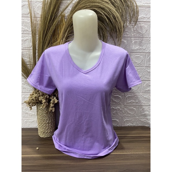 Kaos Wanita V neck Polos pendek L XL XXL Kaos Polos Pendek Wanita-Pendek-Lilac