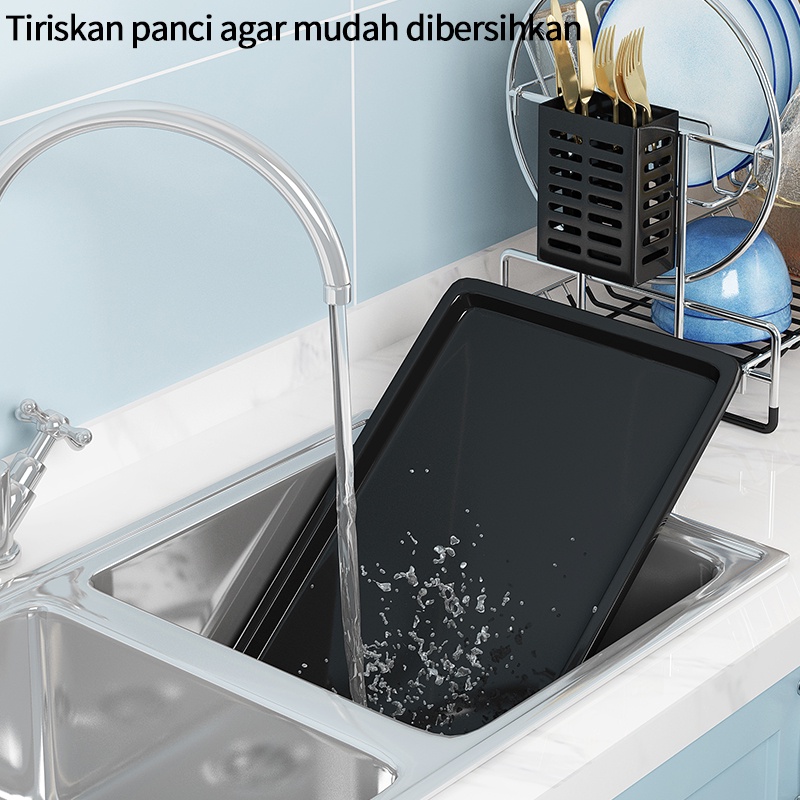 Rak Pengering Piring Stainless Rak Pengeringan Dapur Meja Dish Drainer Rack Cup Holder