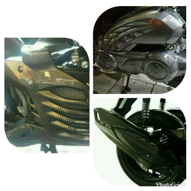 PAKET 4 ITEM CARBON YAMAHA AEROX 155 - COVER CVT/COVER RADIATOR/COVER FILTER/COVER KNALPOT