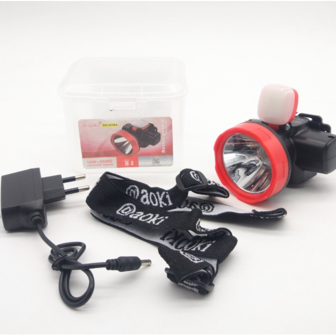 SENTER KEPALA HIKING 10W+4SMD LAMPU BATERAI LITHIUM AOKI AK-3638A