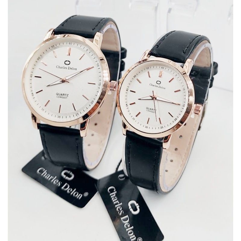 JAM TANGAN COUPLE CHARLES DELON STRAP KULIT