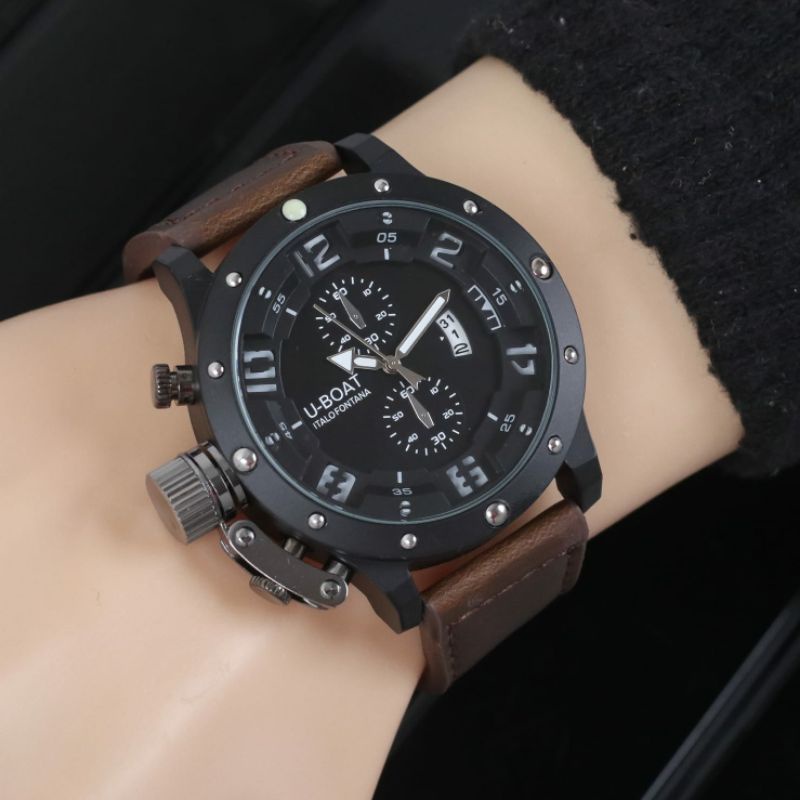 Jam Tangan Pria U-Boat 6381 Tali Kulit Super Mewah Dan Elegan - Jam Tangan U-Boat Tali Kulit
