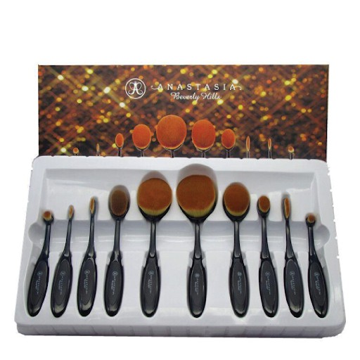 [ isi 10 ] Anastasia Oval Brush Set 10 in 1 - BRUSH MAKEUP - KUAS MAKEUP ISI 10