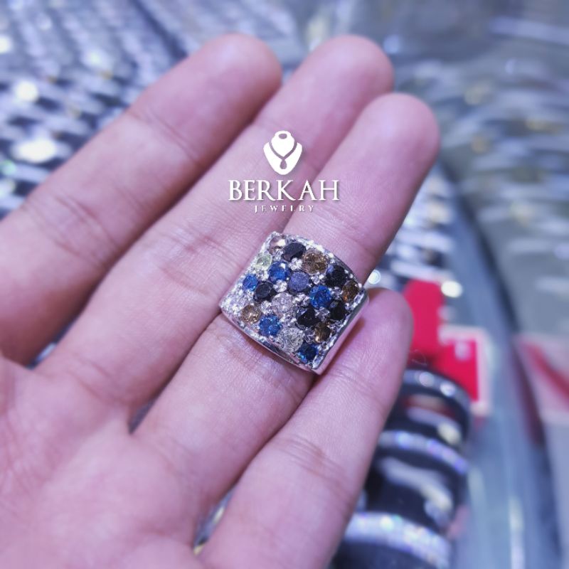 Cincin emas berlian asli natural diamond dan berlian mix color