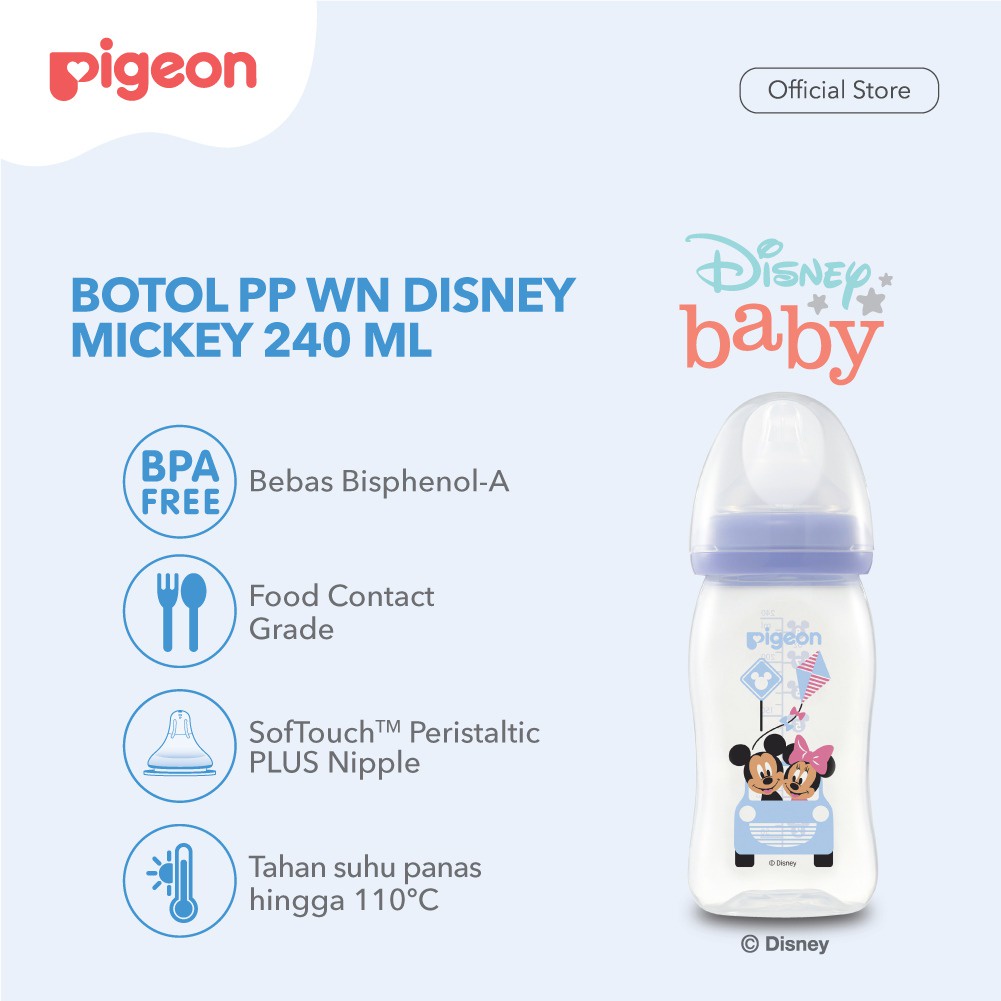 Castle - PIGEON Botol PP Clear Wide Neck Mickey - Botol Susu Pigeon