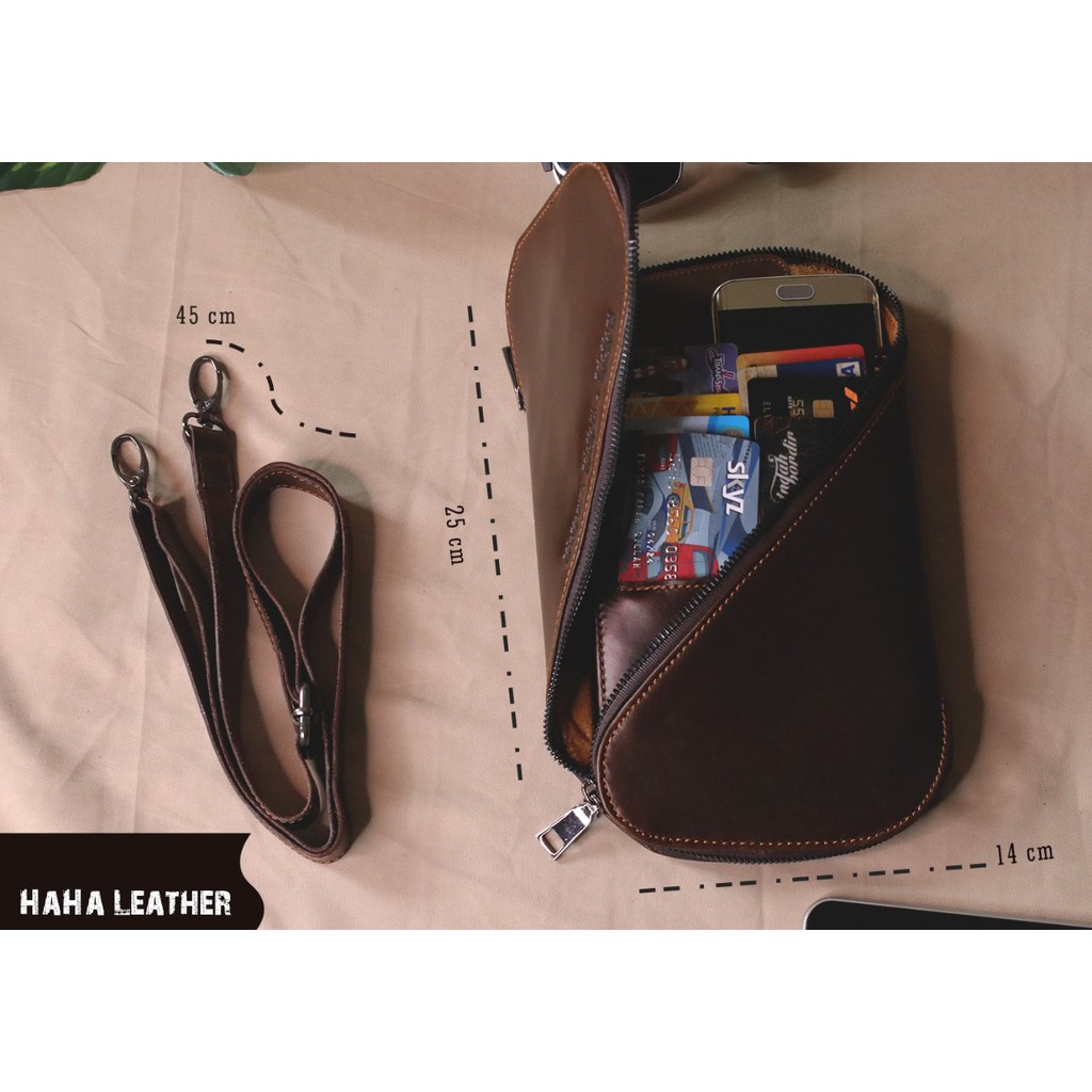 Tas Slempang Dada Slingbag Kartu Kulit Asli Pria - ESXA Slingbag