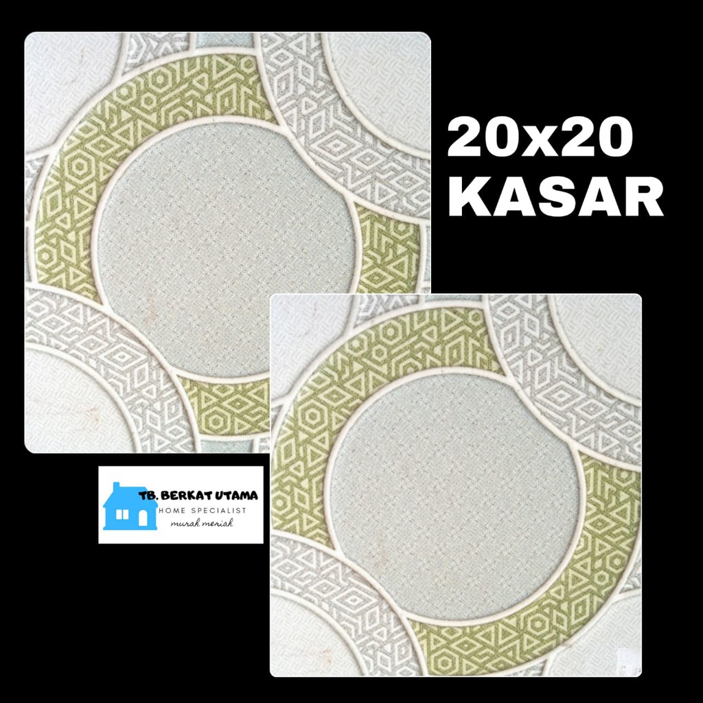 KERAMIK LANTAI 20X20 KASAR HIJAU MOTIF LINGKARAN