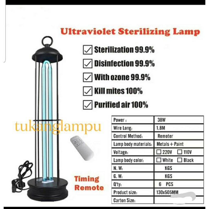 Lampu UV Sterilizer Ruangan Ultraviolet 38 Watt Remote