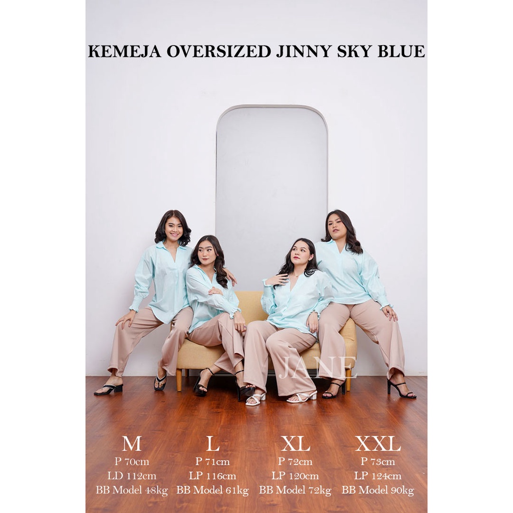 JANE COLLECTION || Kemeja Putih Wanita Kemeja Kerja Lengan Panjang Kerut Jumbo Pink Ukuran M L XL XXL Cocok Sebagai Inner Dalaman Kemeja Oversized Jinny Hitam