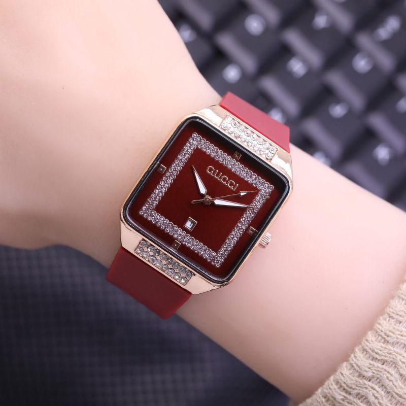 (Cod)Jam Tangan Wanita Fashion GCC Kota Mata Strap Rubber/Karet(Dikirim Jakarta)