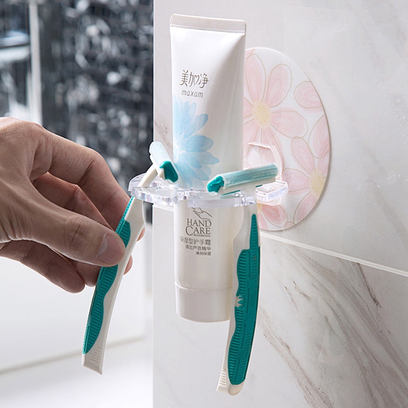 1Pc Plastic Toothbrush Holder / Self Adhesive Wall-mounted Toothbrush Hanging Rack / Multi-card Slot Toothbrush Rack