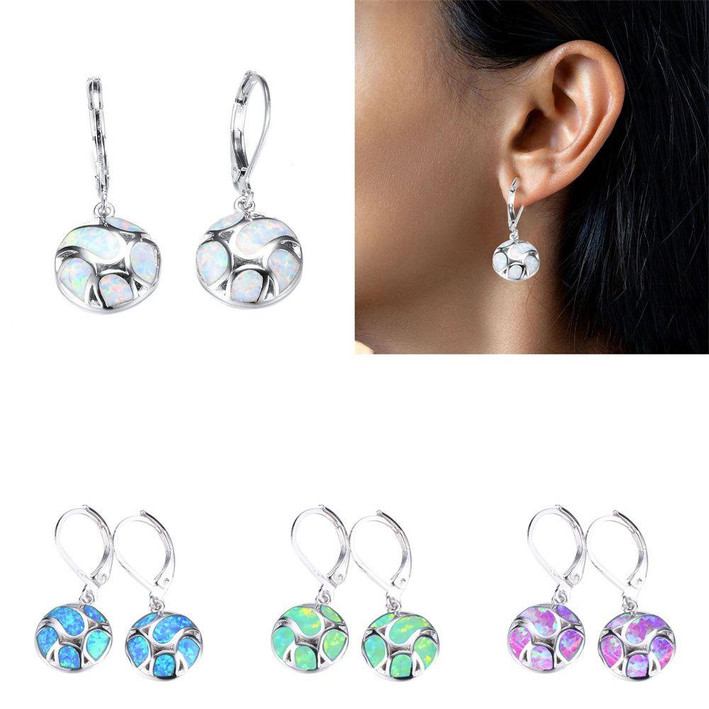 Preva Women Earrings Wanita Anting Wanita Bulat Geometris Liontin Anting Biru/Putih Anting Hoop