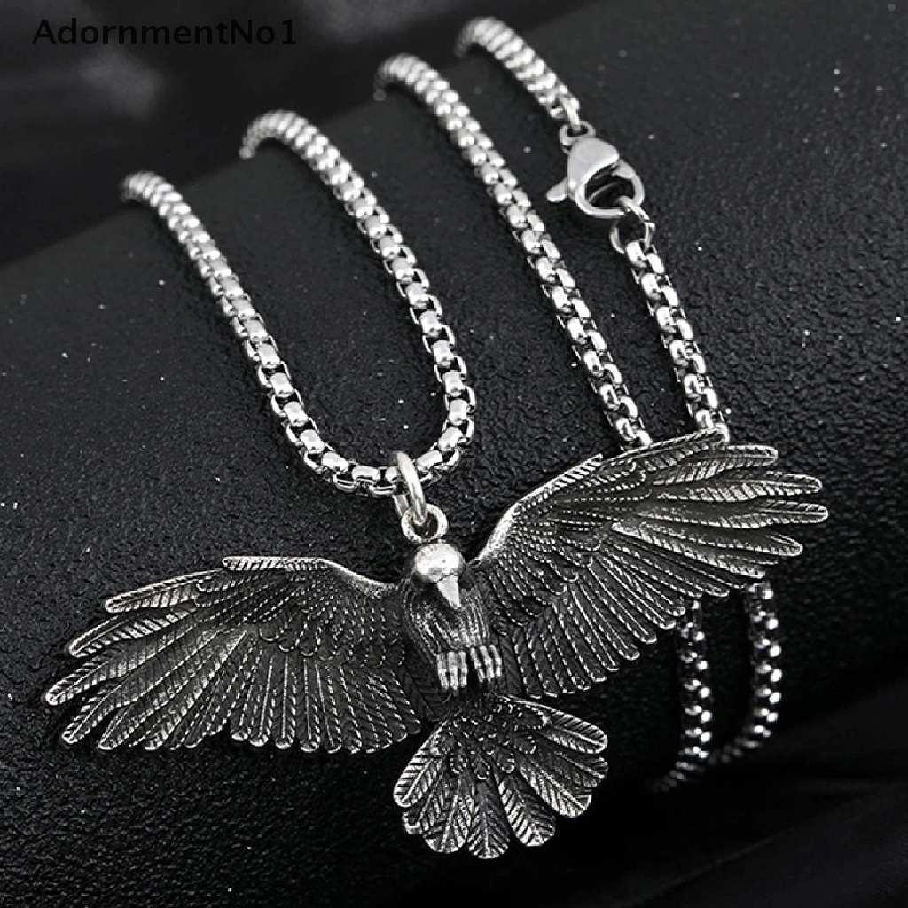 (AdornmentNo1) Kalung Rantai Dengan Liontin Burung Gagak Raven Eagle Untuk Pria / Wanita