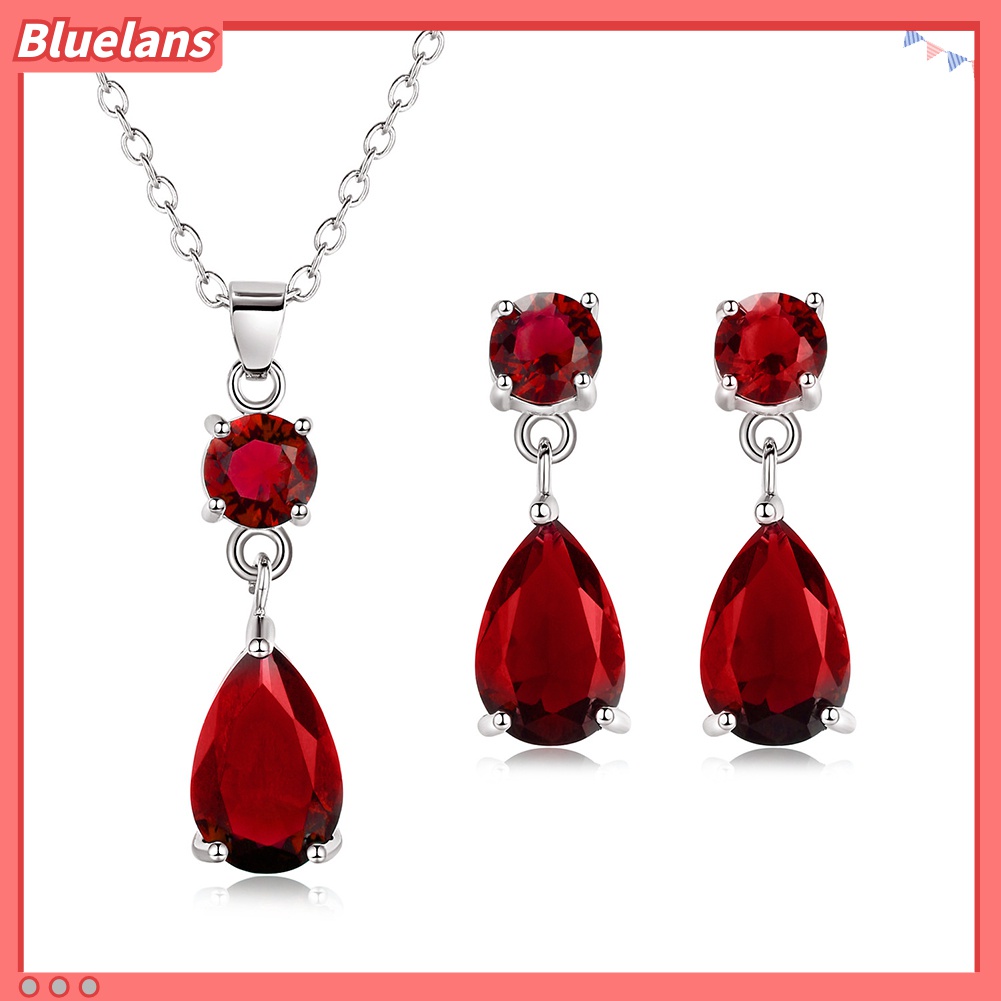 Set Perhiasan Kalung Anting Drop Zircon Bentuk Bulat Untuk Wanita