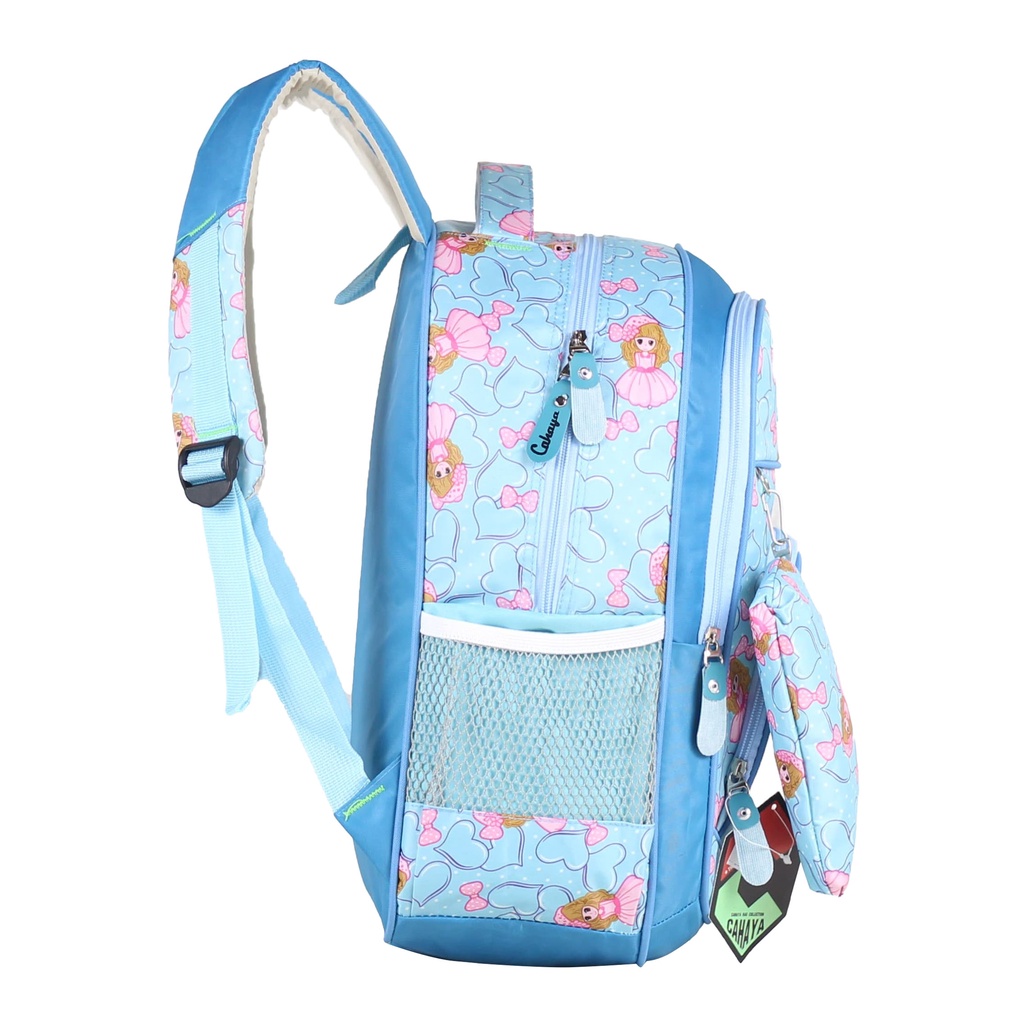 Ransel Murah Tas Sekolah Fashion Anak Karakter Cahaya Princess Strip Biru Backpack Cantik Anak Perempuan