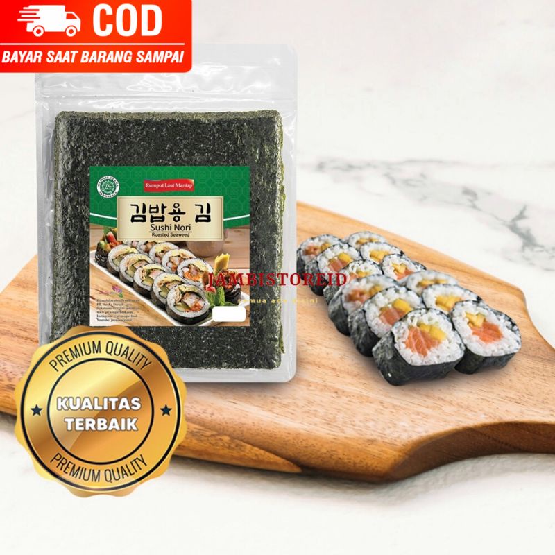 

(JAMBISTOREID) JAMBI LANGSUNG KIRIM Rumput Laut Mantap 10 Lembar Nori Sheet 20gram Lembaran untuk Kimbab Gimbab Sushi Jambi Bahan Masak Japanese Food Roasted Seaweed