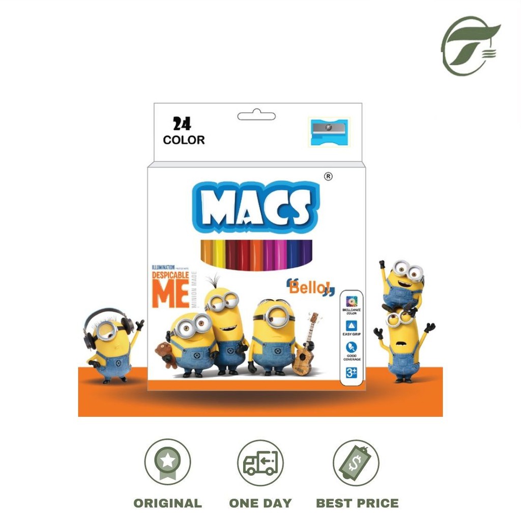 

PENSIL WARNA 24 COLOR MINION DESPICABLE ME MACS + SHARPENER