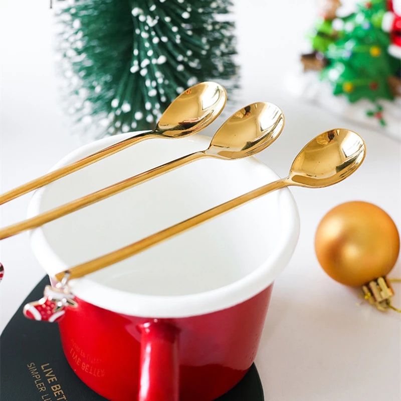 Sendok Kopi / Susu Desain Natal Bahan Stainless Steel Untuk Dekorasi Meja