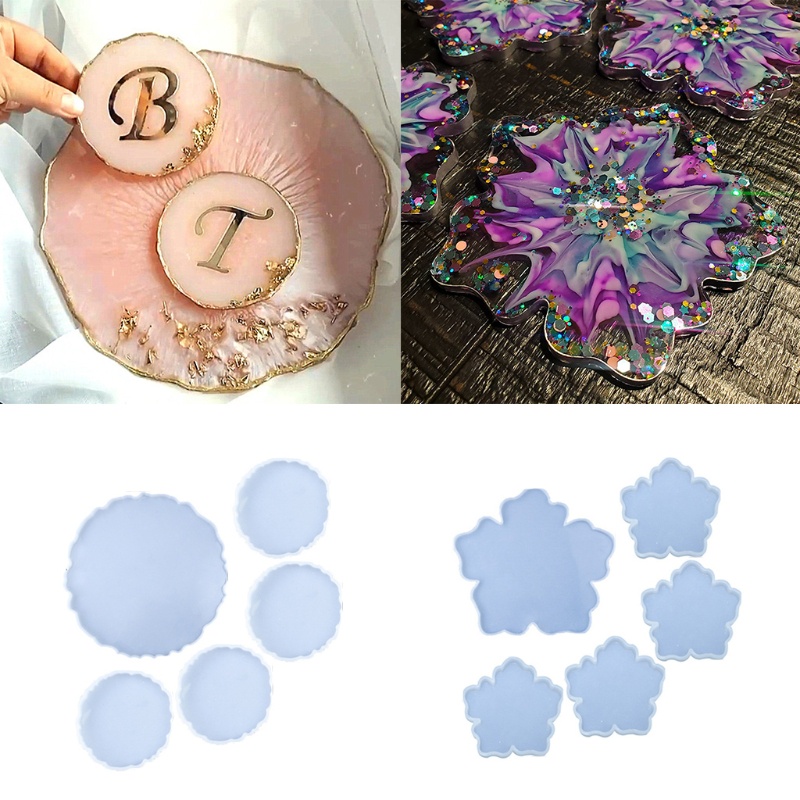 SIY  5 Pcs/Set Coaster Tray Epoxy Resin Mold Cup Mat Pad Silicone Mould DIY Crafts Decorations Casting Tool