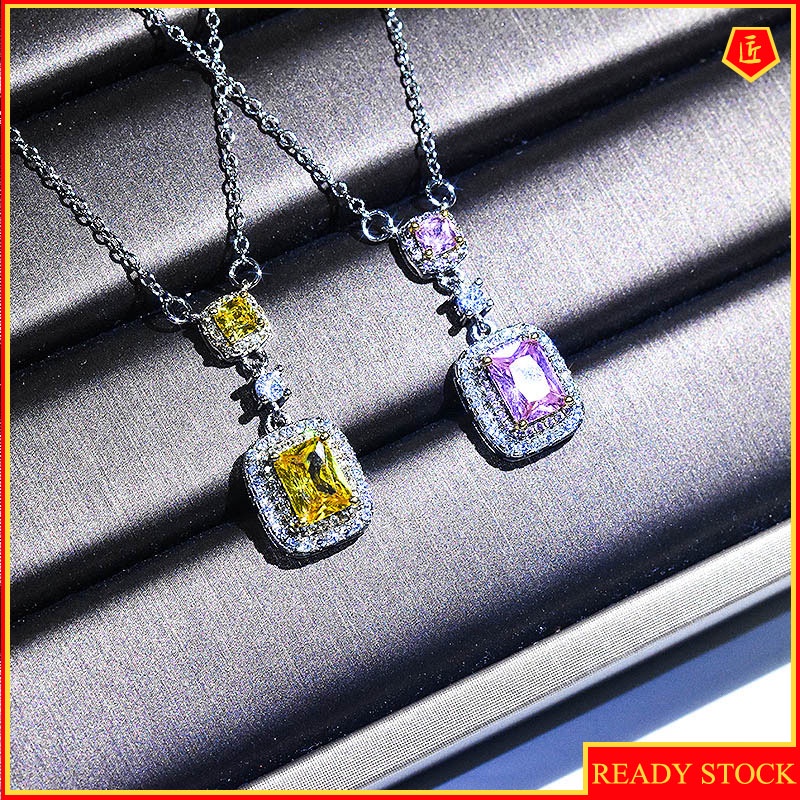 [Ready Stock]Luxury Full Diamond Pt950 Platinum Colored Gems Necklace Ins Zircon Pendant