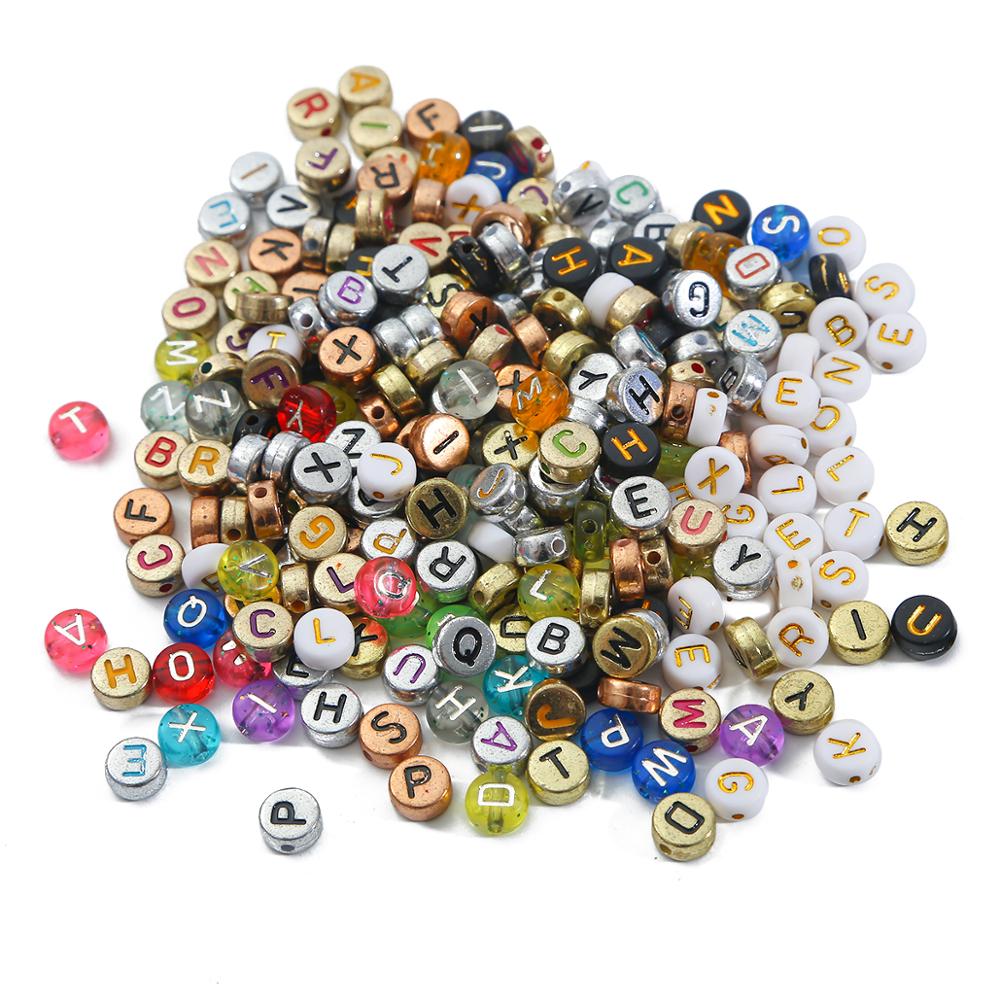 100Pcs 4x7mm Round Mix Color Acrylic Letter Beads Flat Alphabet Spacer Loose Beads For Jewelry Making Handmade DIY Bracelet