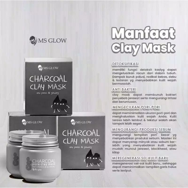 MASKER MS GLOW/CLAY MASK MS GLOW/CHARCOAL CLAY MASK/GREEN TEA CLAY MASK MS GLOW MASKER WAJAH