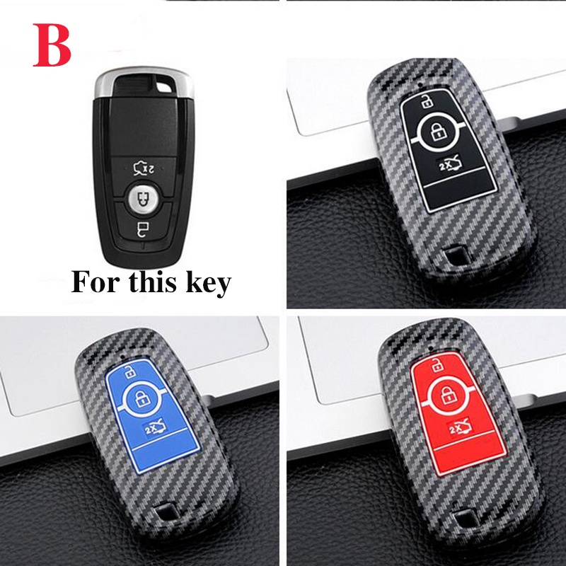 1pc / Case Remote Kunci Mobil Bahan ABS Carbon Fiber Untuk Ford Mustang 2018 EcoSport 2 3 4