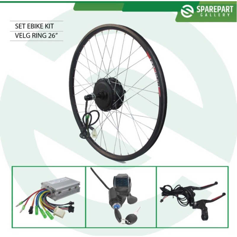 Set Ebike Kit Dinamo motor bldc 36v 350w velg ring26 sepeda listrik