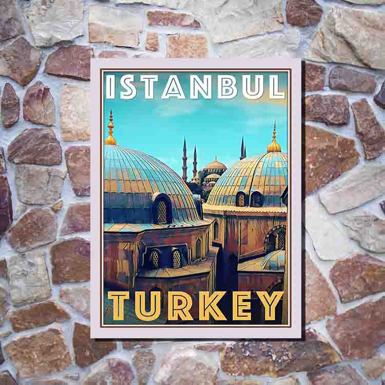 Istanbul Turkey Travel Poster Kayu - Pajangan Dekorasi Dinding Rumah