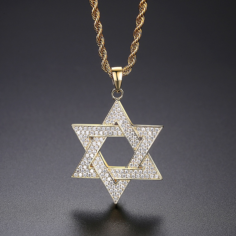 2022 Kalung Rantai Liontin Bintang Judaism of David Klasik Hias Zircon Untuk Pria