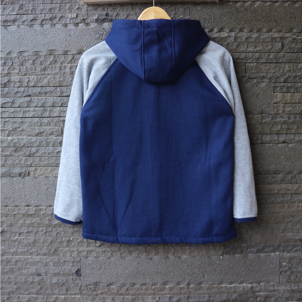 Jaket Sweater Anak Ghoniyu Kids Raglan Logo Bordir Zipper Hoodie Unisex Abu Original Best Seller Navy Blue